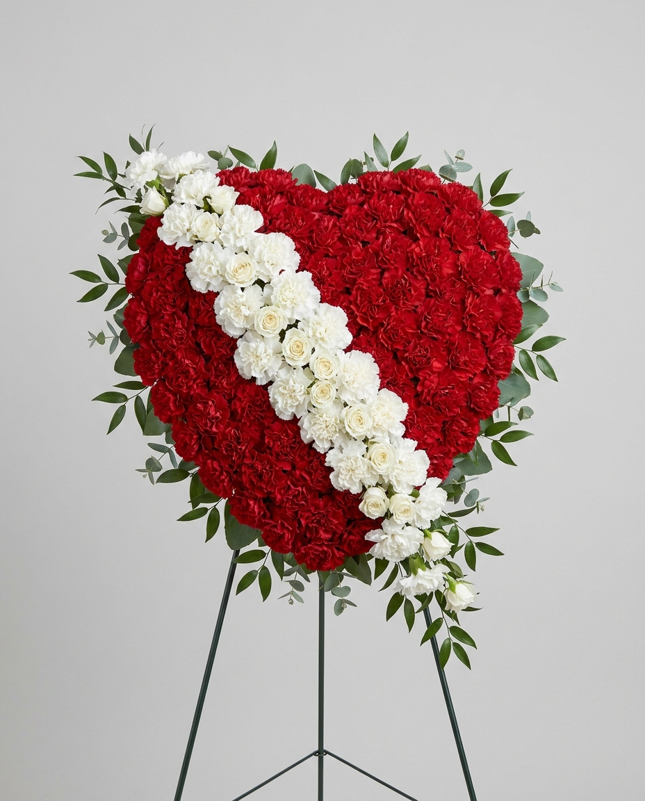 Red base white streak carnation bleeding heart