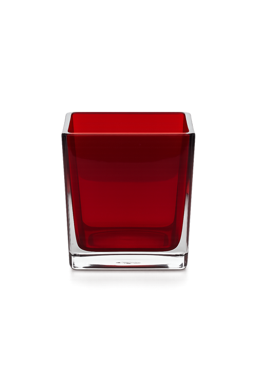 Crimson Luxe Cube Vase