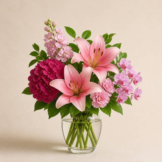 Eternal Joy smaller Standard arrangement in a clear glass vase