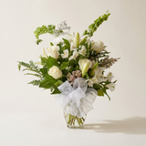 Eternal Embrace White Rose Lily Bouquet With Alstroemeria In Glass Vase as shown